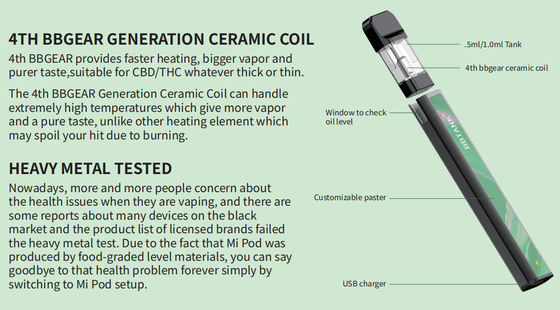 Cosse en céramique d'atomiseur de technologie de bobine de grande de la vapeur cbd/thc de clope du marché des États-Unis e d'huile de cartouche de cosse batterie jetable de vape